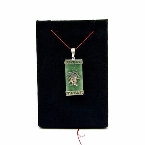 Elegant Sterling Silver Green Jade Love Pendant